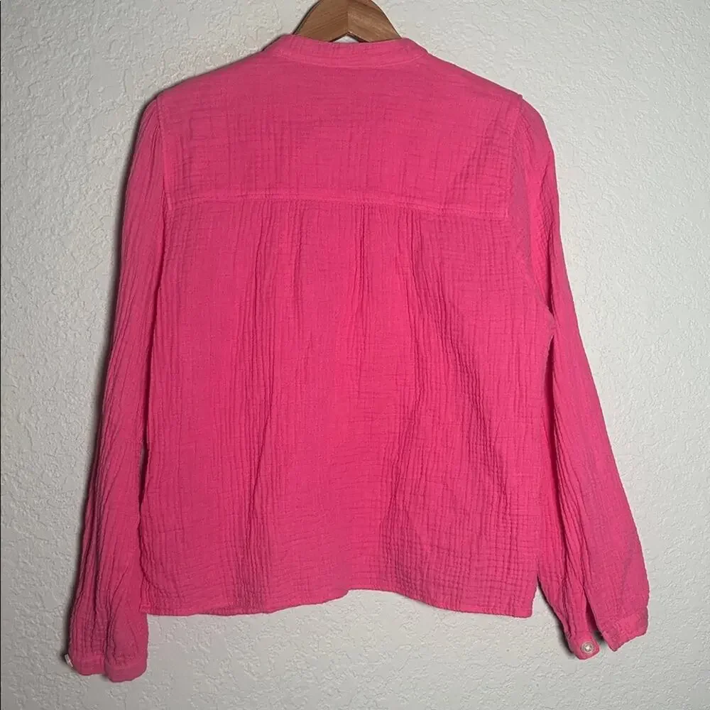 J. Crew Fresco Pink Gauzy Top Long Sleeve Preppy Casual Barbie BP555 Large